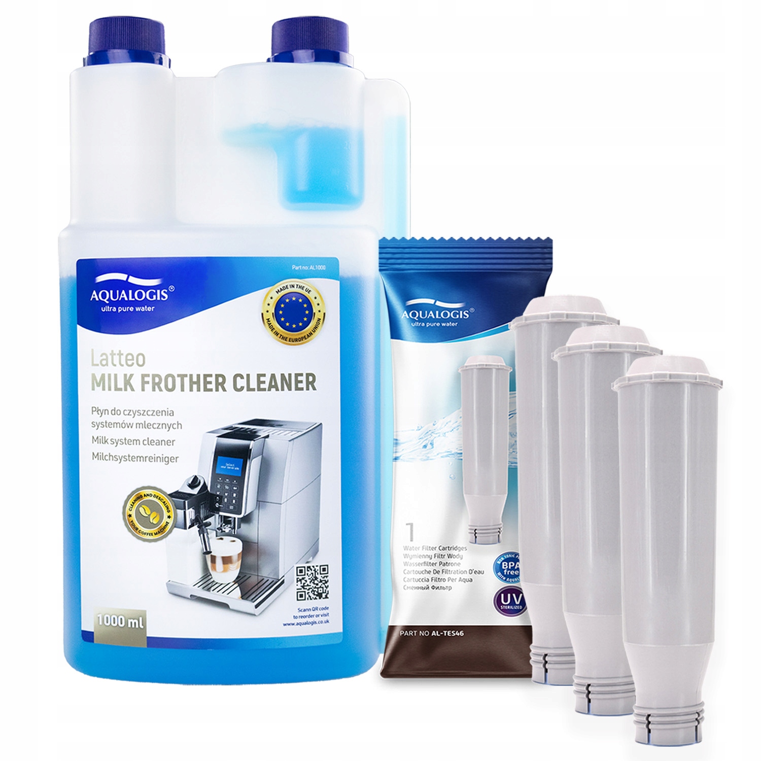 3x Filtr AL-TES46 pro kávovar Krups Čisticí kapalina Mléčný systém 1L