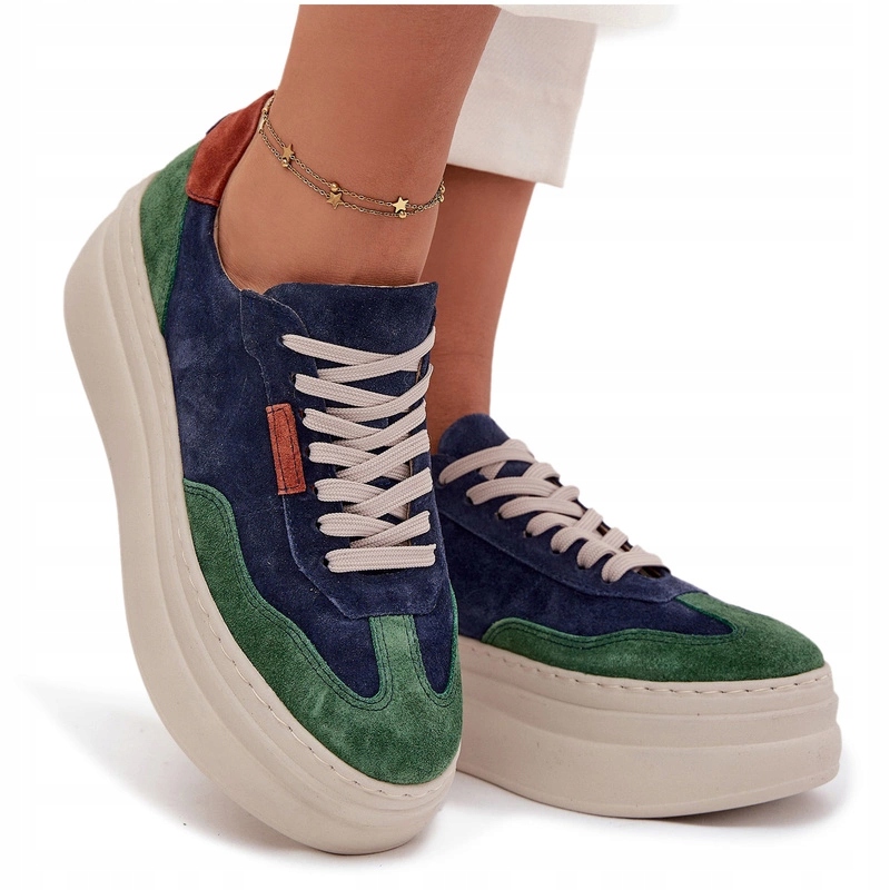 Dámské Tenisky Z Přírodního Semiše Zazoo N1269S3 Modro-zelené 39