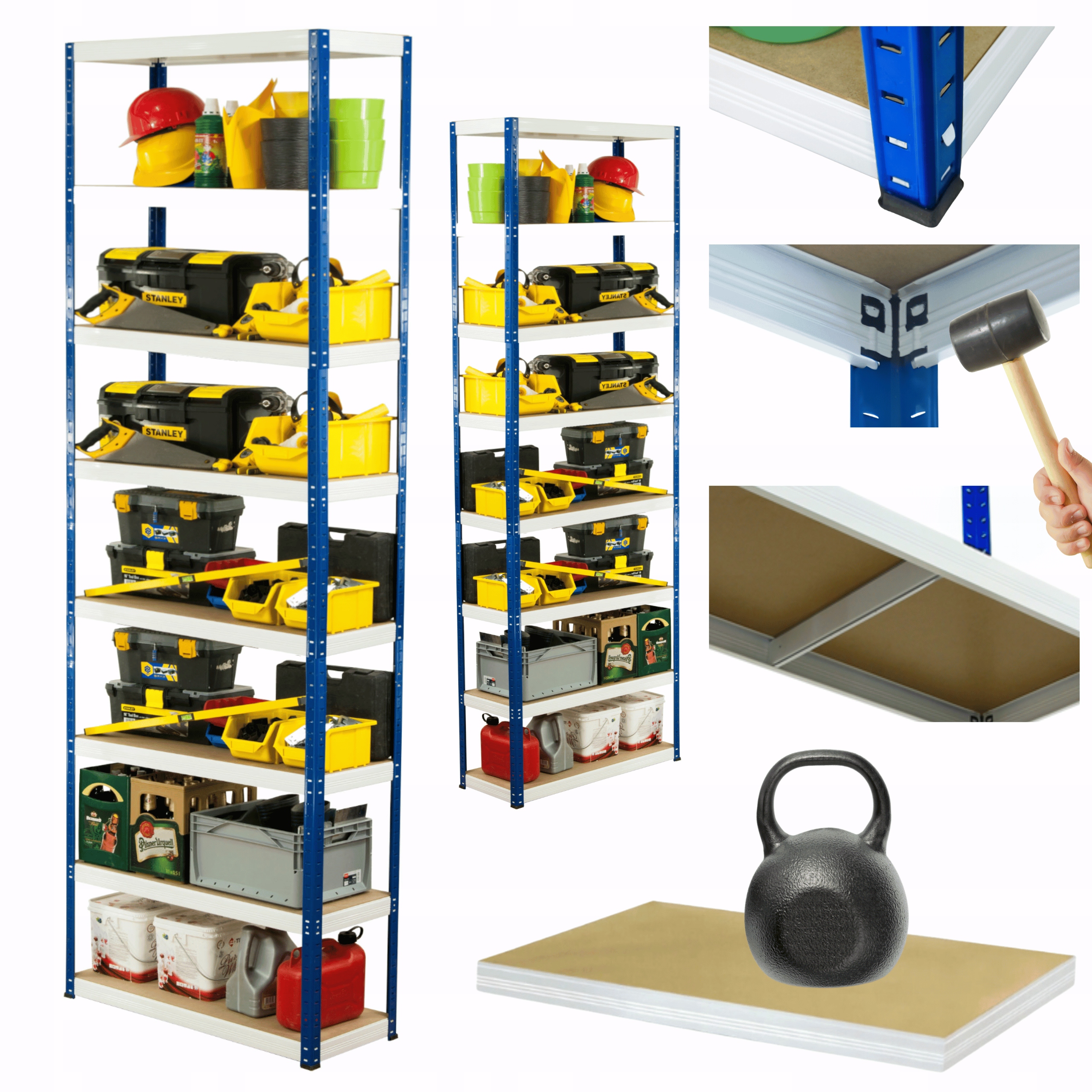 Kovový skladový regál Helios 270x110x45 cm 8Px175 kg Pevný Vysoký