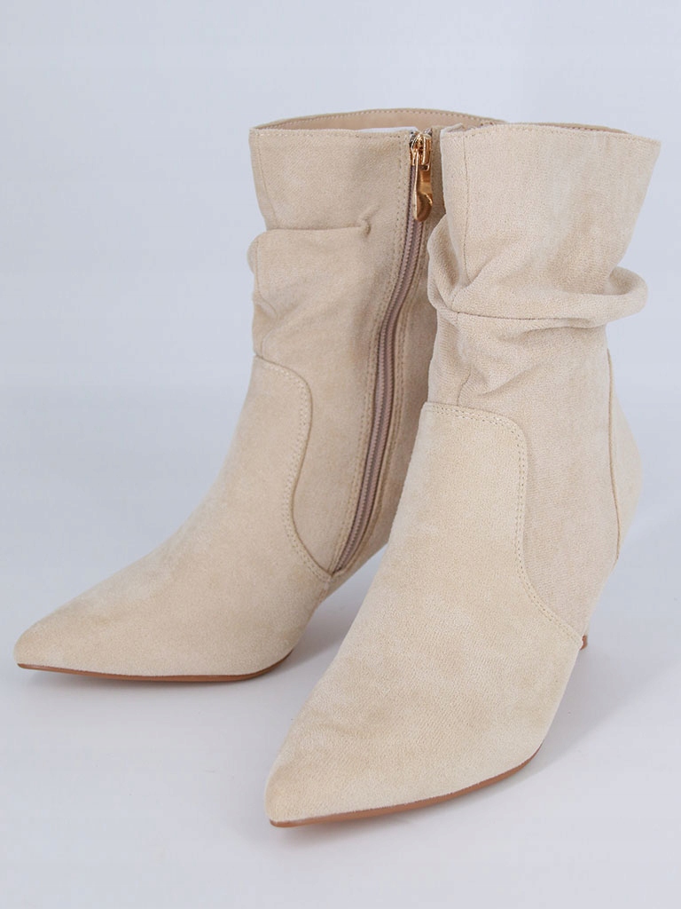 WIOSENNE BOTKI W SZPIC ZAMSZOWE NA NISKIM OBCASIE SZPILKI BEŻOWE DAMSKIE 41 Rozmiar 41