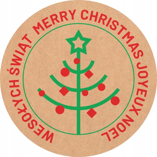 NAKLEJKI OKRĄGŁE KRAFT FI35MM WESOŁYCH ŚWIĄT CHOINKA 200SZT