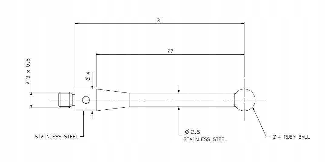 A-5000-3554 Trzpień pomiarowy Renishaw M3 - D4 - L31 Kod producenta A-5000-3554