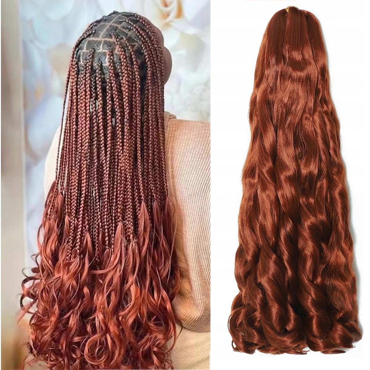 Rayiis 8 balení francouzských kudrnatých vlasů v barvě zázvoru 55 cm