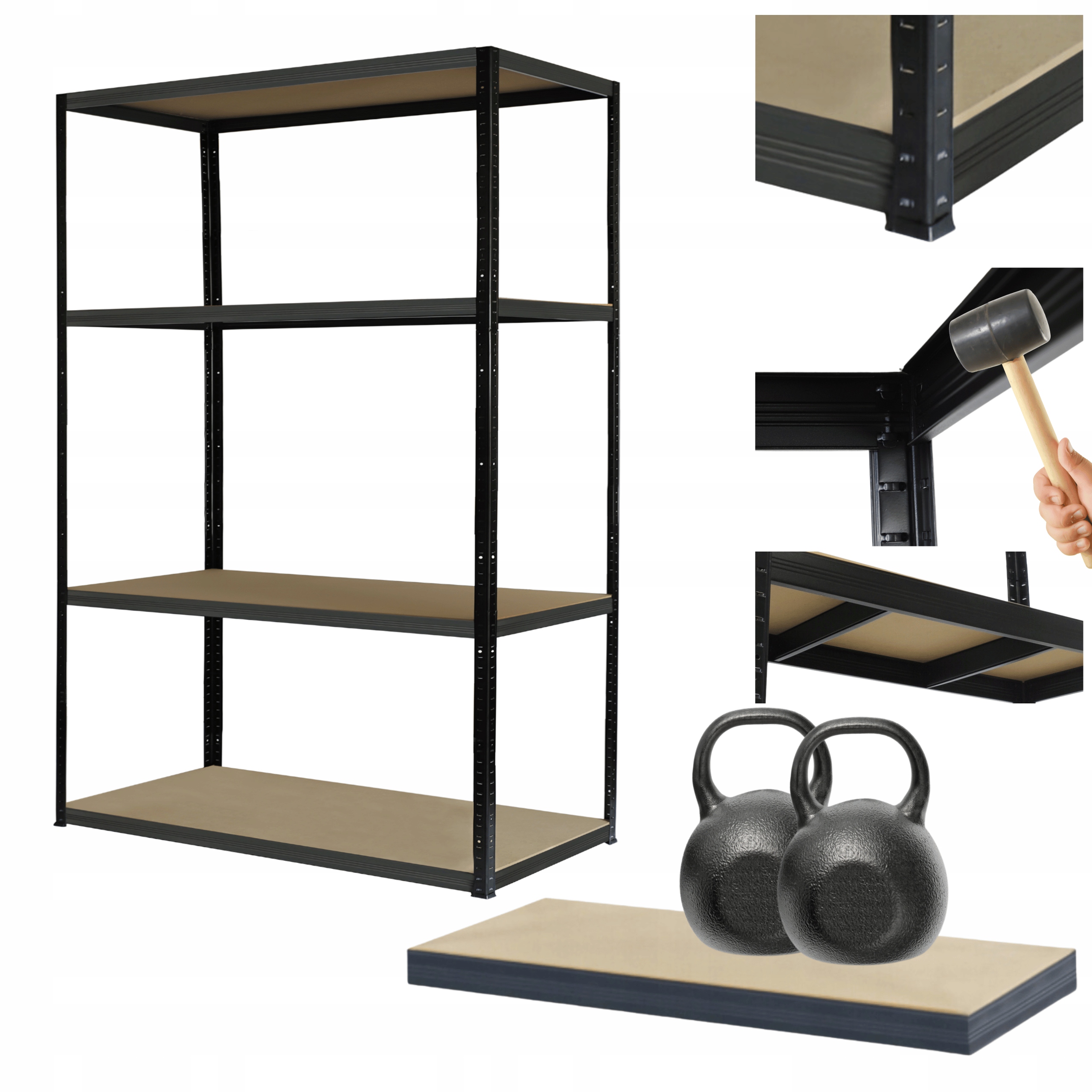 Kovový regál Black Premium garážový stojan Helios 180x90x45 cm 4Px275 kg