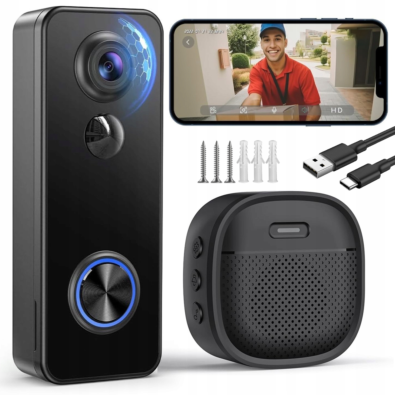 Videotelefon Zvonek S Kamerou 180° Panoramatický 2K Noční Vidění IP65