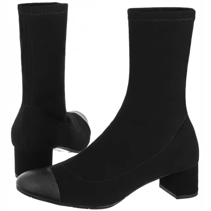 Dámské Kožené Boty Kotníkové Boty na Podpatku Ryłko Černé A4VG5 Black
