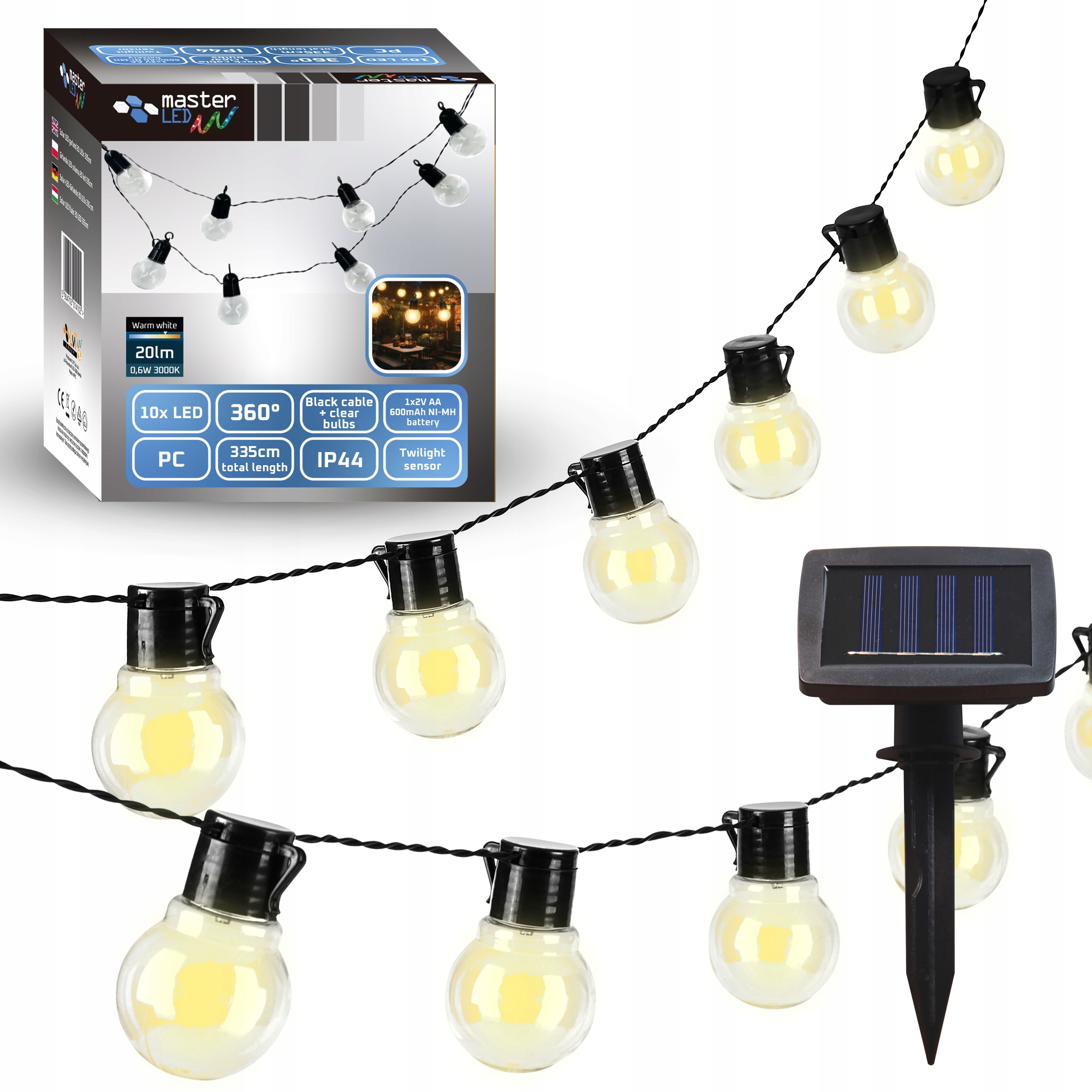 GIRLANDA SOLARNA LAMPKA OGRODOWA balkonowa KULKI taras 10 LED 335cm