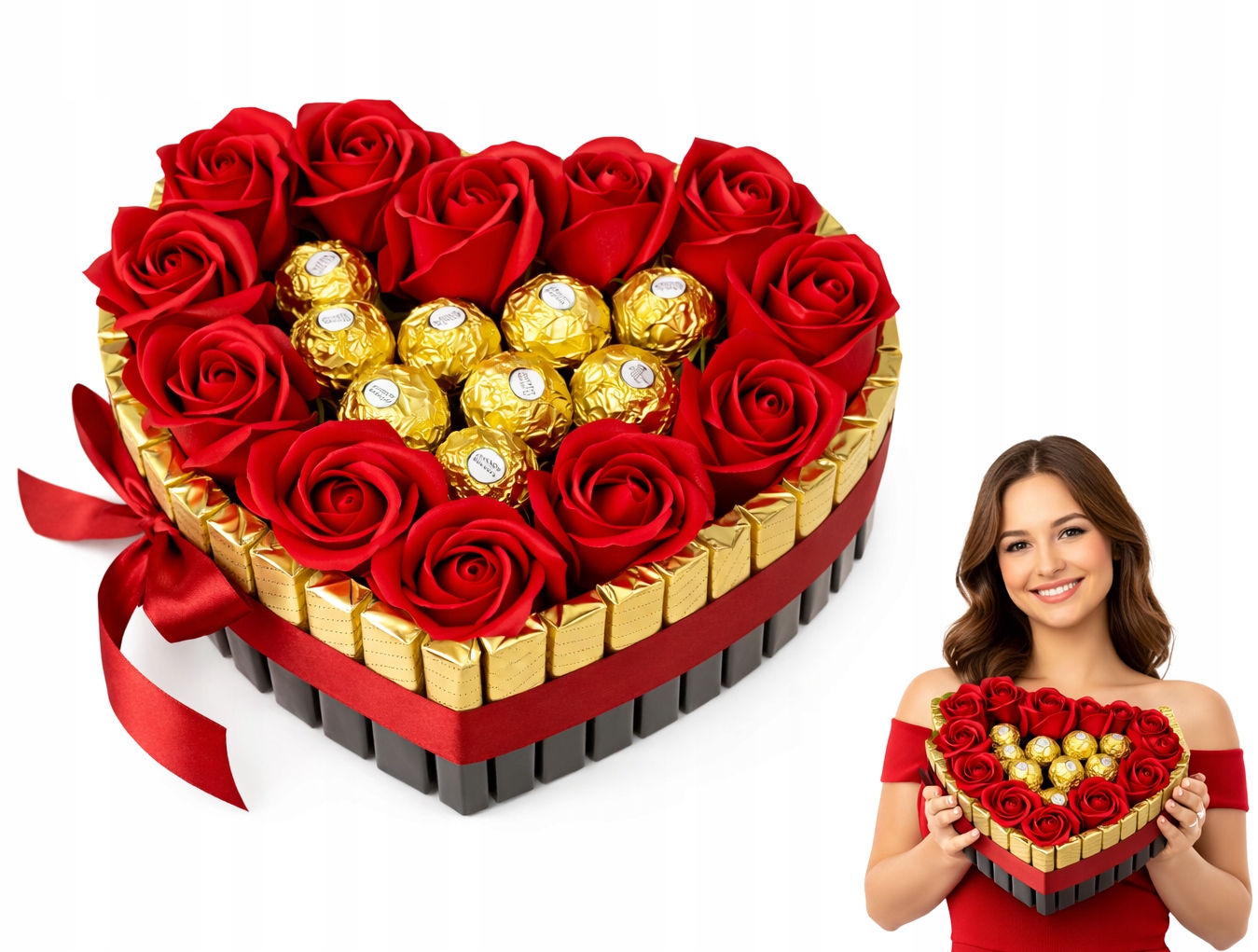 Kytice sladkostí srdce Ferrero Rocher Mýdlové růže Dárek pro ženu