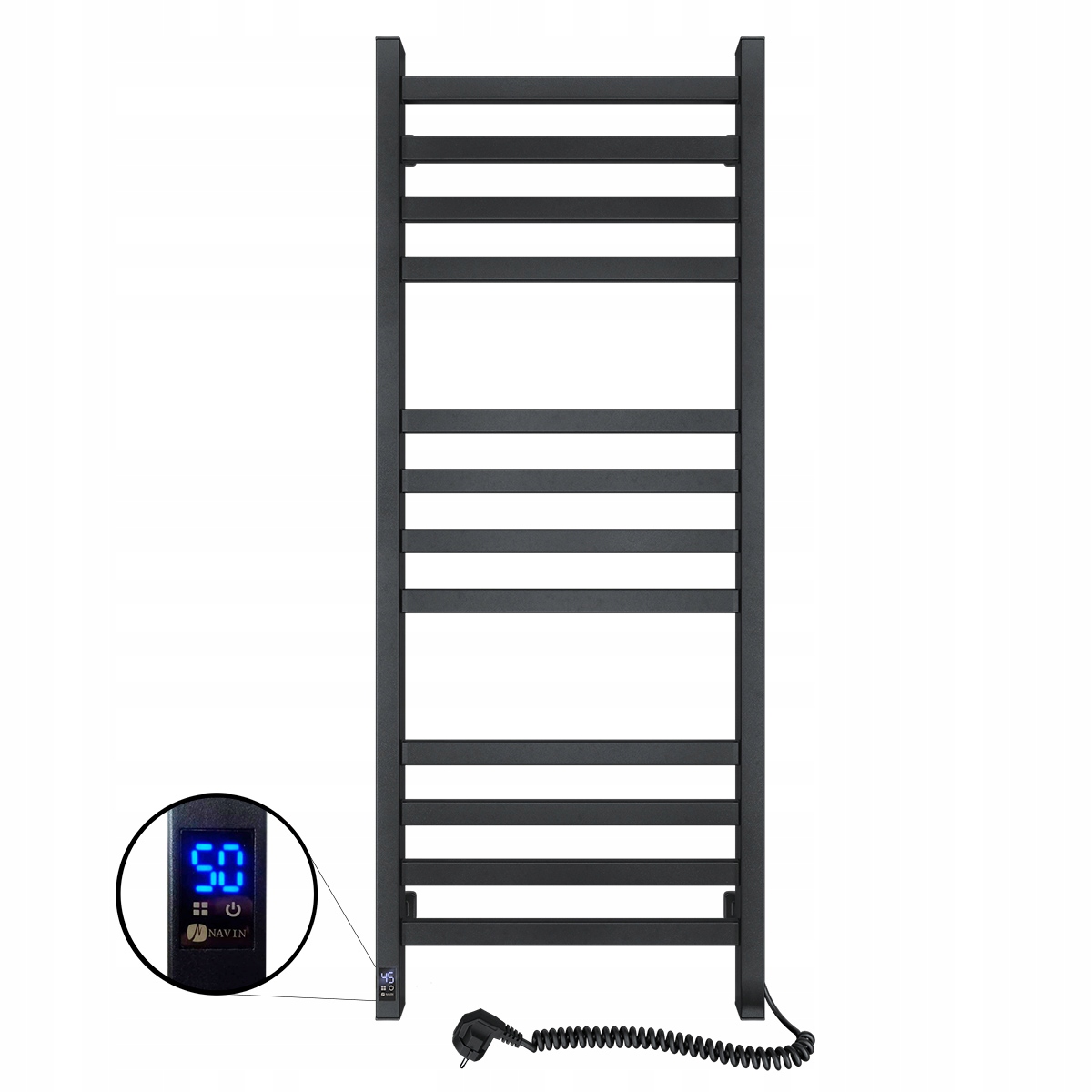Elektrický koupelnový radiátor Černý Avangard Sensor 480х1200 pravý