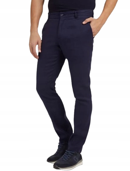 Guess Tmavě Modré Elegantní Kalhoty Z Legu Tenké Len Bavlna L Gxc