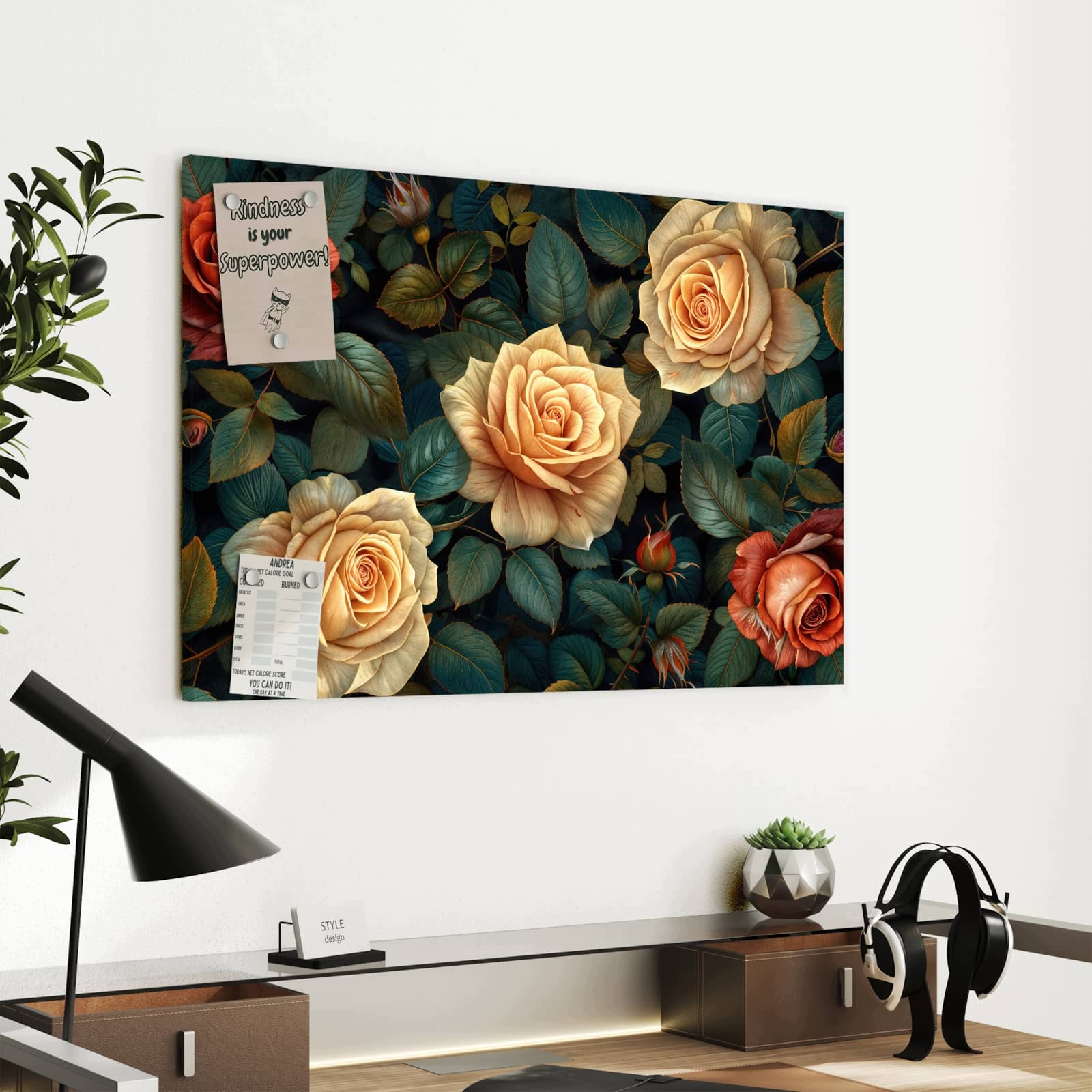 Magnetická tabule Vzor růžový Květiny 60 × 40 cm