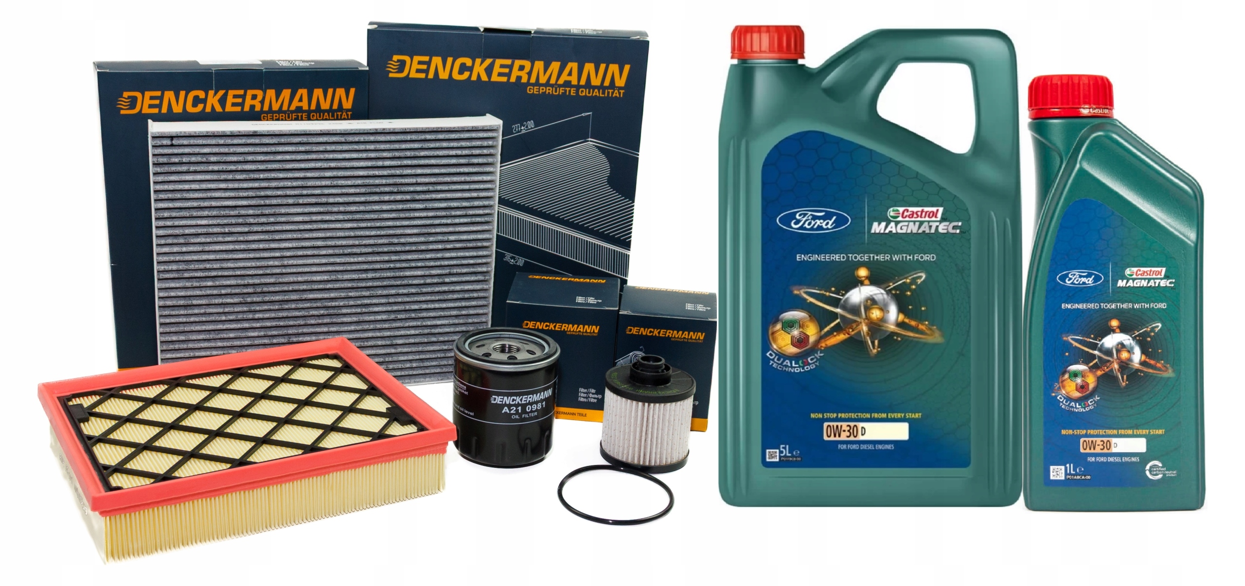 Sada 4 filtrů Ford Mondeo V 2.0 TDCi 2015 -> olej 0W30 Castrol Ford 6L