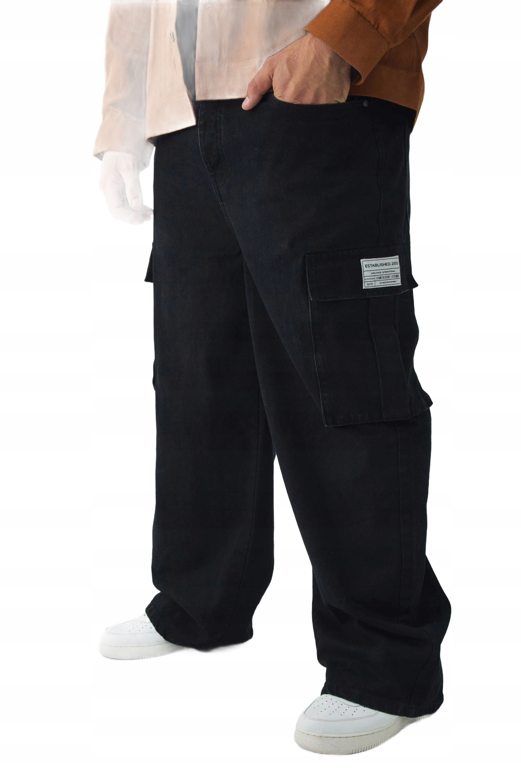 Boohooman Černé Volné Pánské Džíny S Kapsami Plus Size 38 Z3A