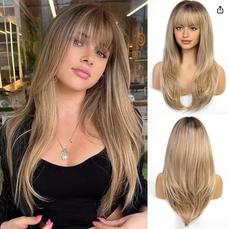 Paruka Emmor Paruka s houbičkou Syntetická Dlouhá Jednoduchá Ombre Blond 50 cm