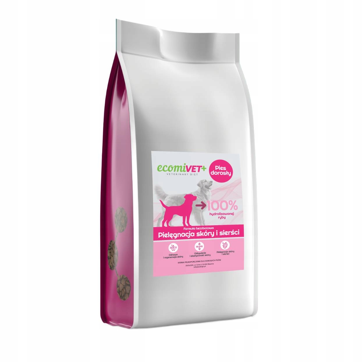 Levně ecomiVET+ Hypoallergenní srst kůže 10 kg 100% hydrolyzát Losos Bílá Ryba