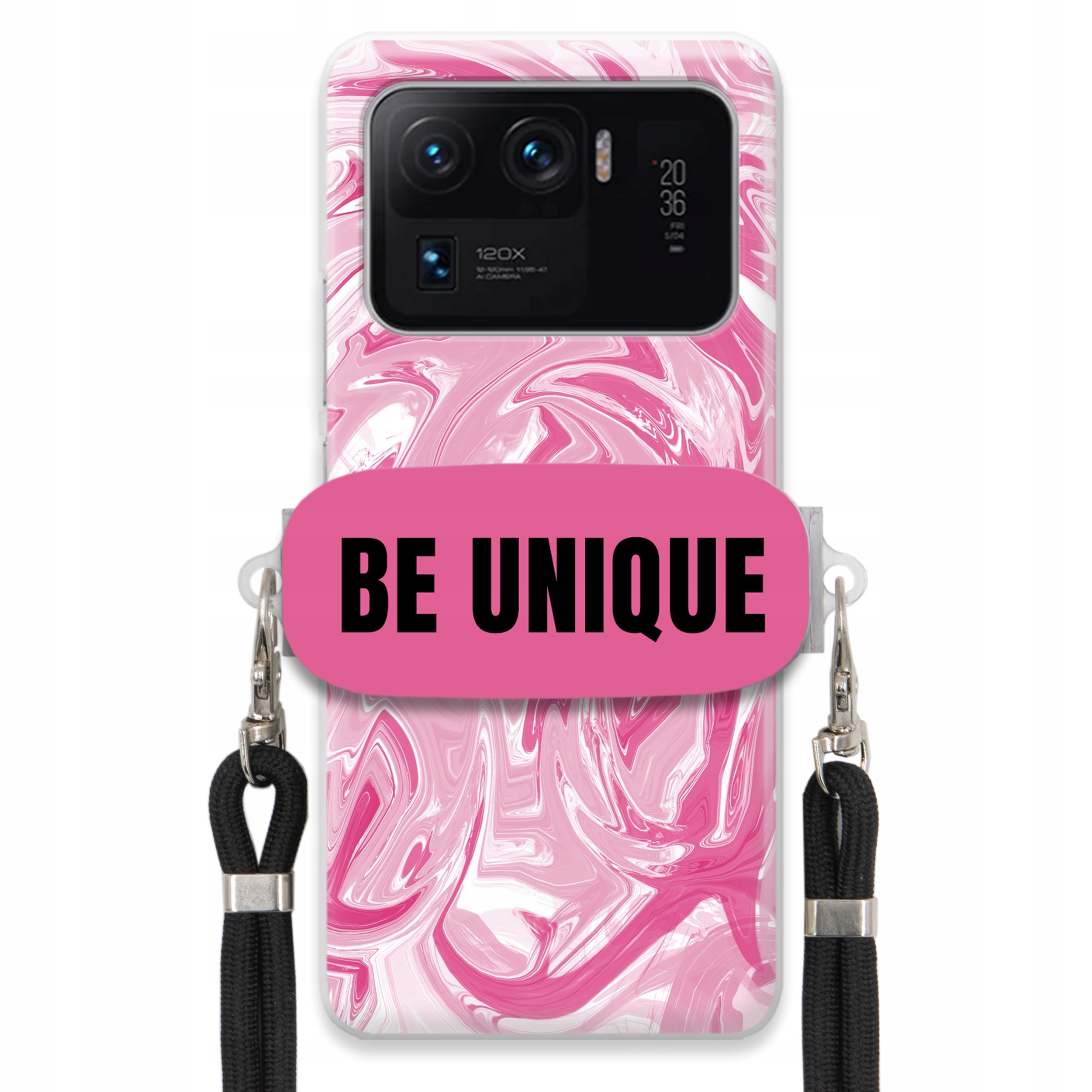 Puzdro pre Xiaomi Mi 11 Ultra Case držiak na šnúrku Čierna ružová Mramor Unique