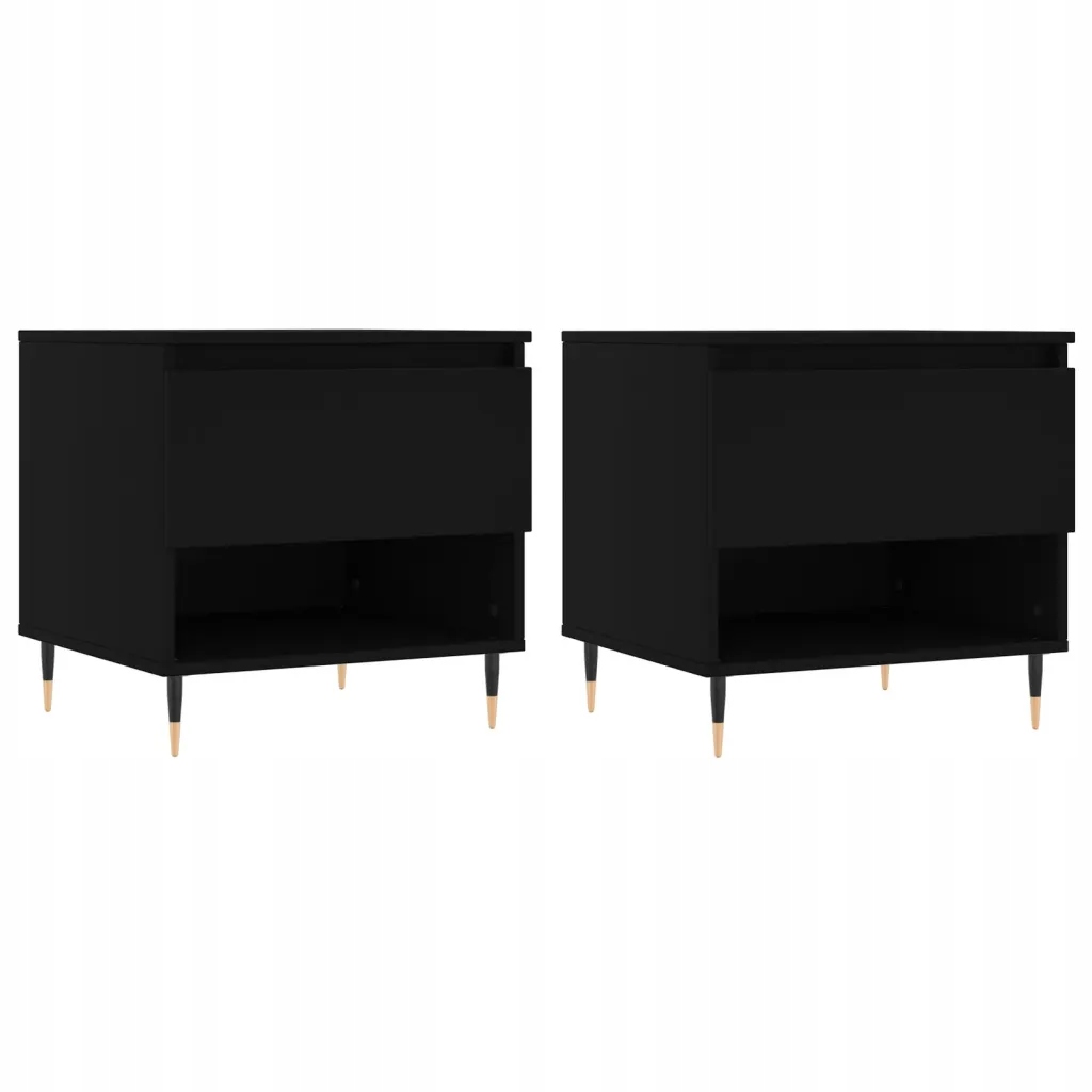 Konferenční stolek s zásuvkou a kovovými nohami, černý, 50 x 46 x 50 cm