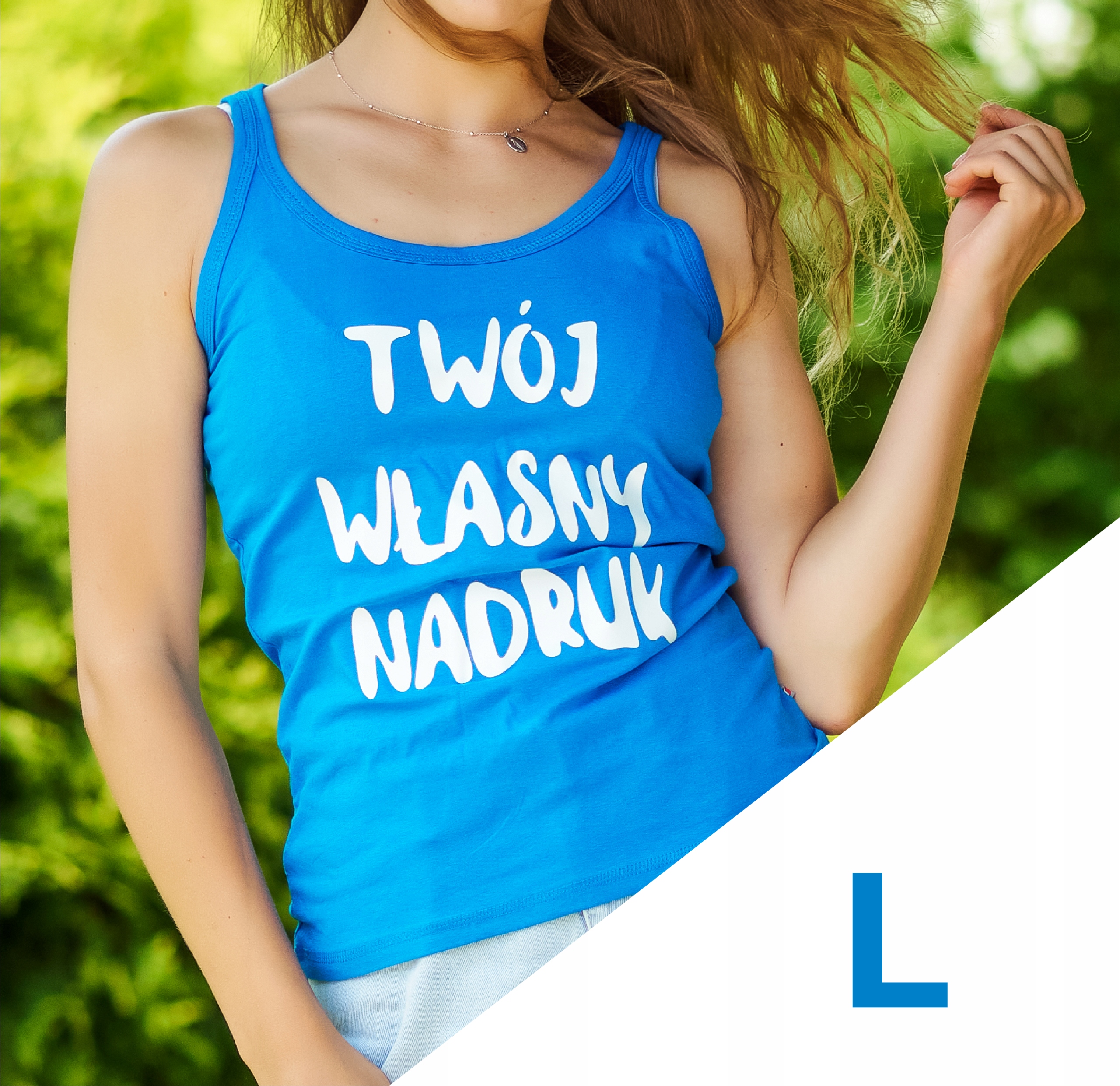 KOSZULKA NA RAMIĄCZKA DAMSKA Z NADRUKIEM LOGO L