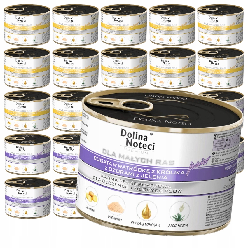 Dolina Noteci Premium Junior 24x185g Małe Rasy Mix Kurczak Królik Jeleń
