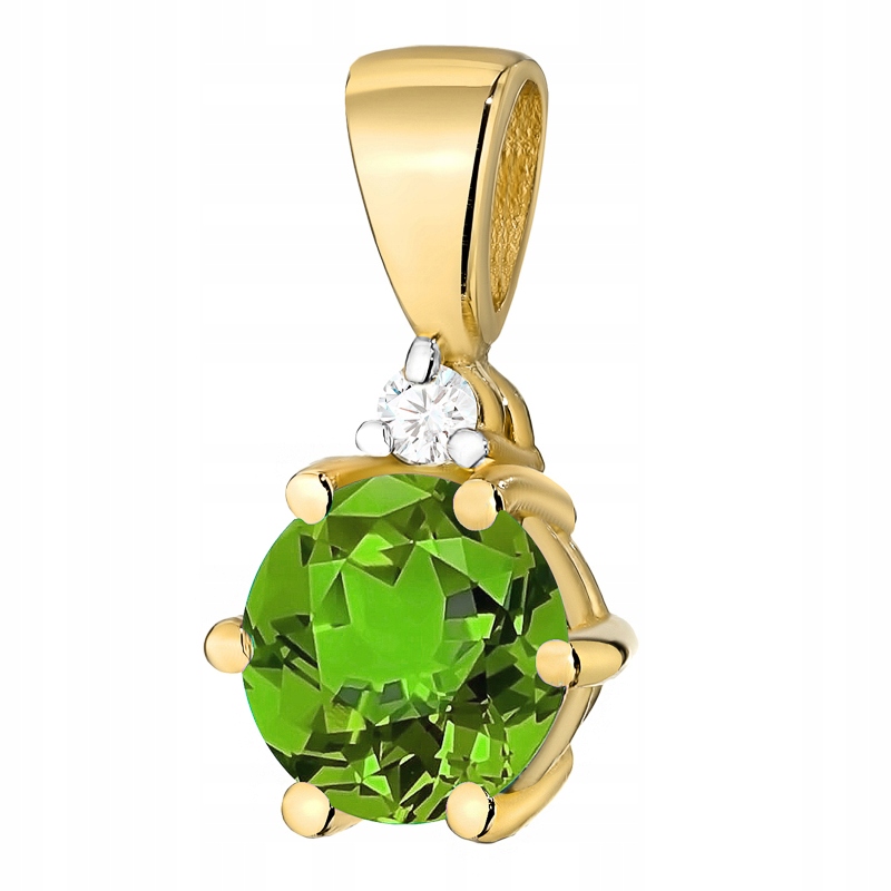 Krásný Klasický Zlatý Přívěsek Přívěsek pr. 585 s Olivínem 0,60 ct 14k