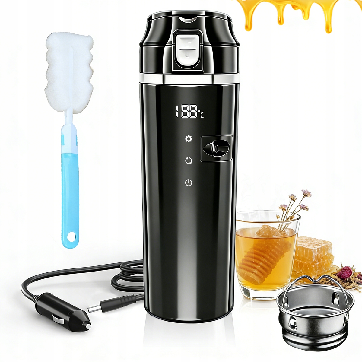 Elektryczny Samochodowy Podgrzewany Kubek 500ML 12V 24V