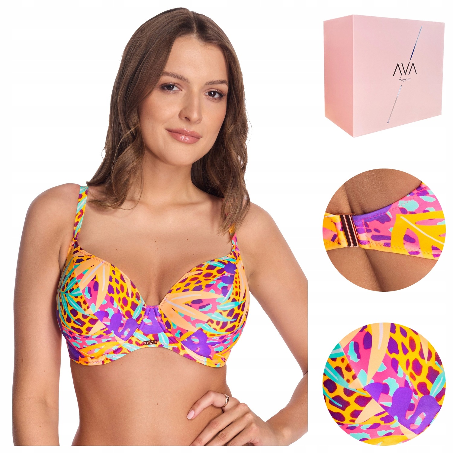 Plavková podprsenka Ava Sk 241 jungle pop vyztužená mix 85D