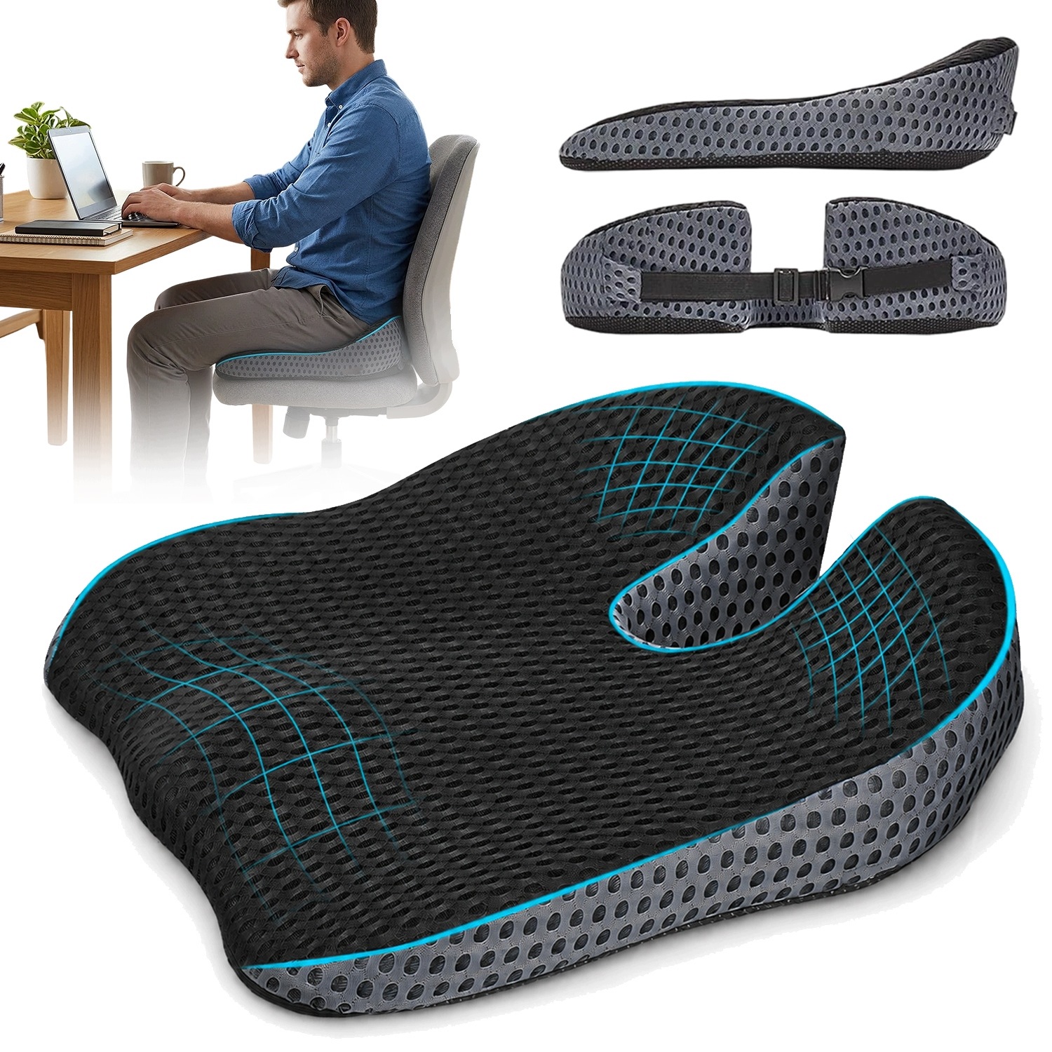 Polštář Automobilová Ergonomický Memory Foam Černý 43,5X43,5 CM