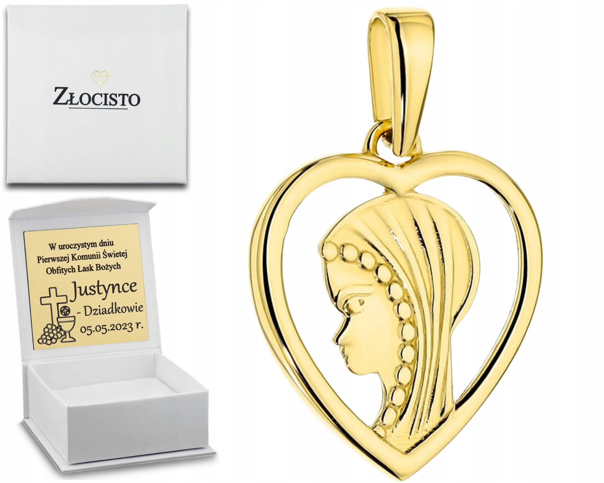 Zlatý Medailonek S Obrazem Matky Boží V Srdci, Zlato 585, Dárek