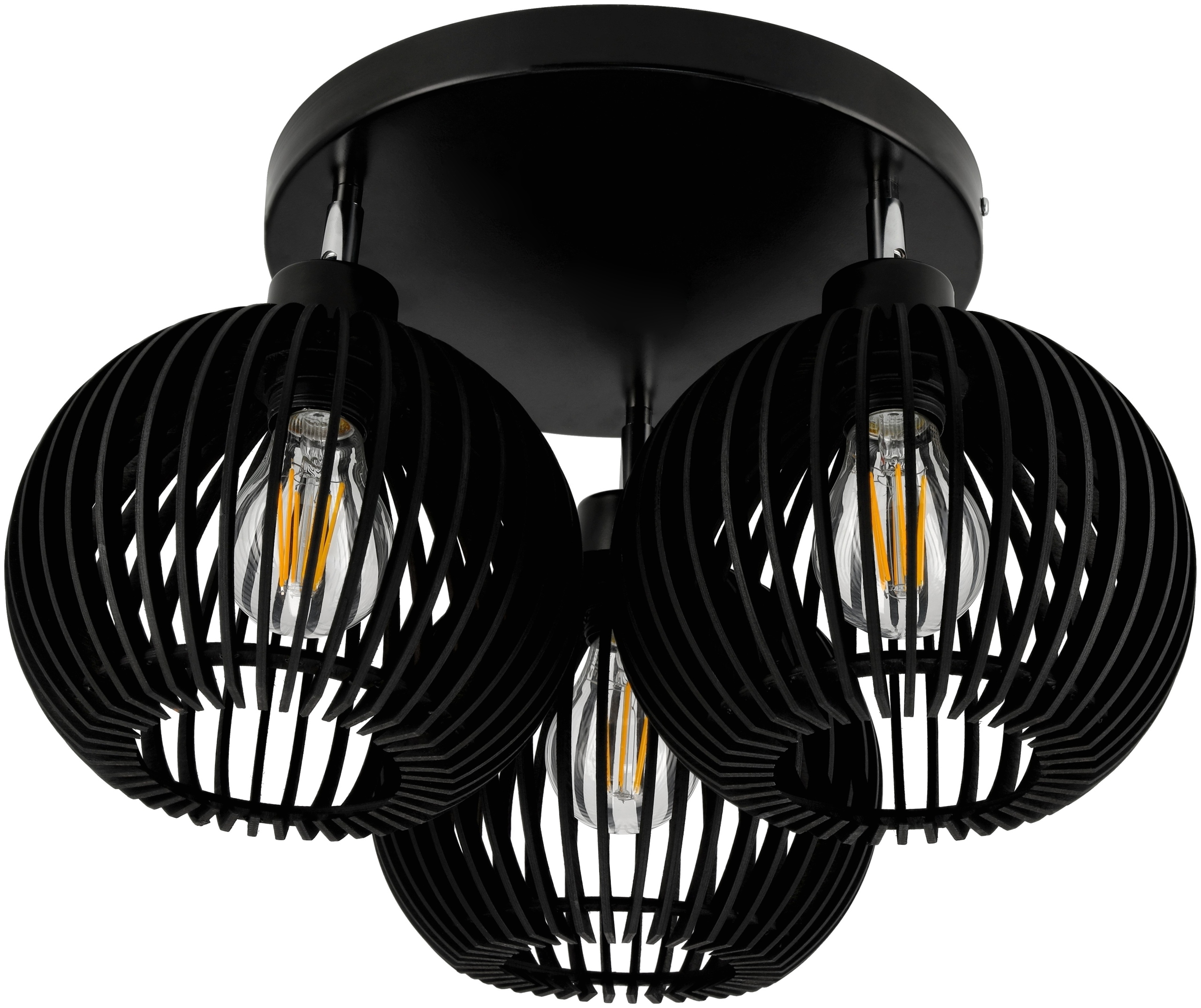 Led Stropní Lampa Retro Závěsný lustr Nastavitelný 3xE27 Dřevěná Černá