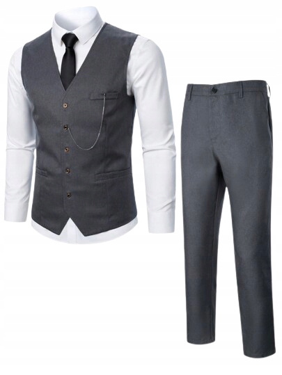 Shein Pánský Komplet Vesta A Kalhoty Šedá Hladká L 1HD
