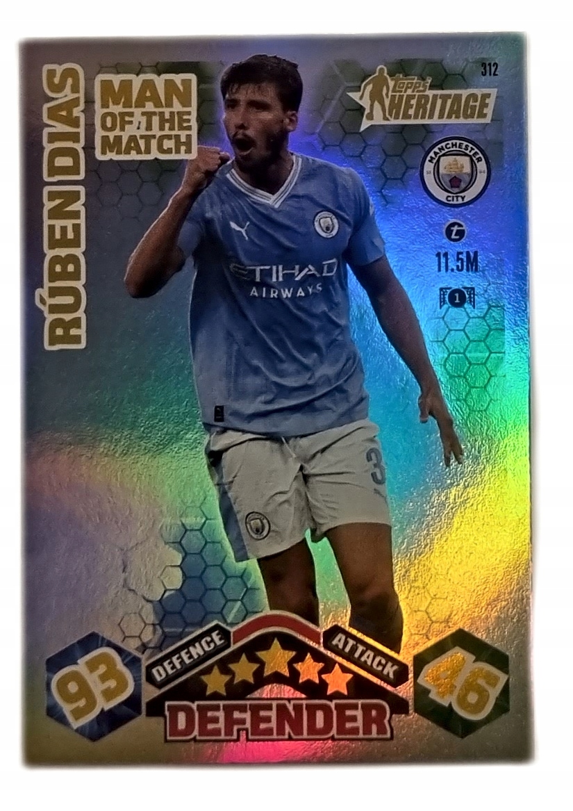 Match Attax Extra 2023/2024 Man Of The Match Heritage 312 Ruben Dias
