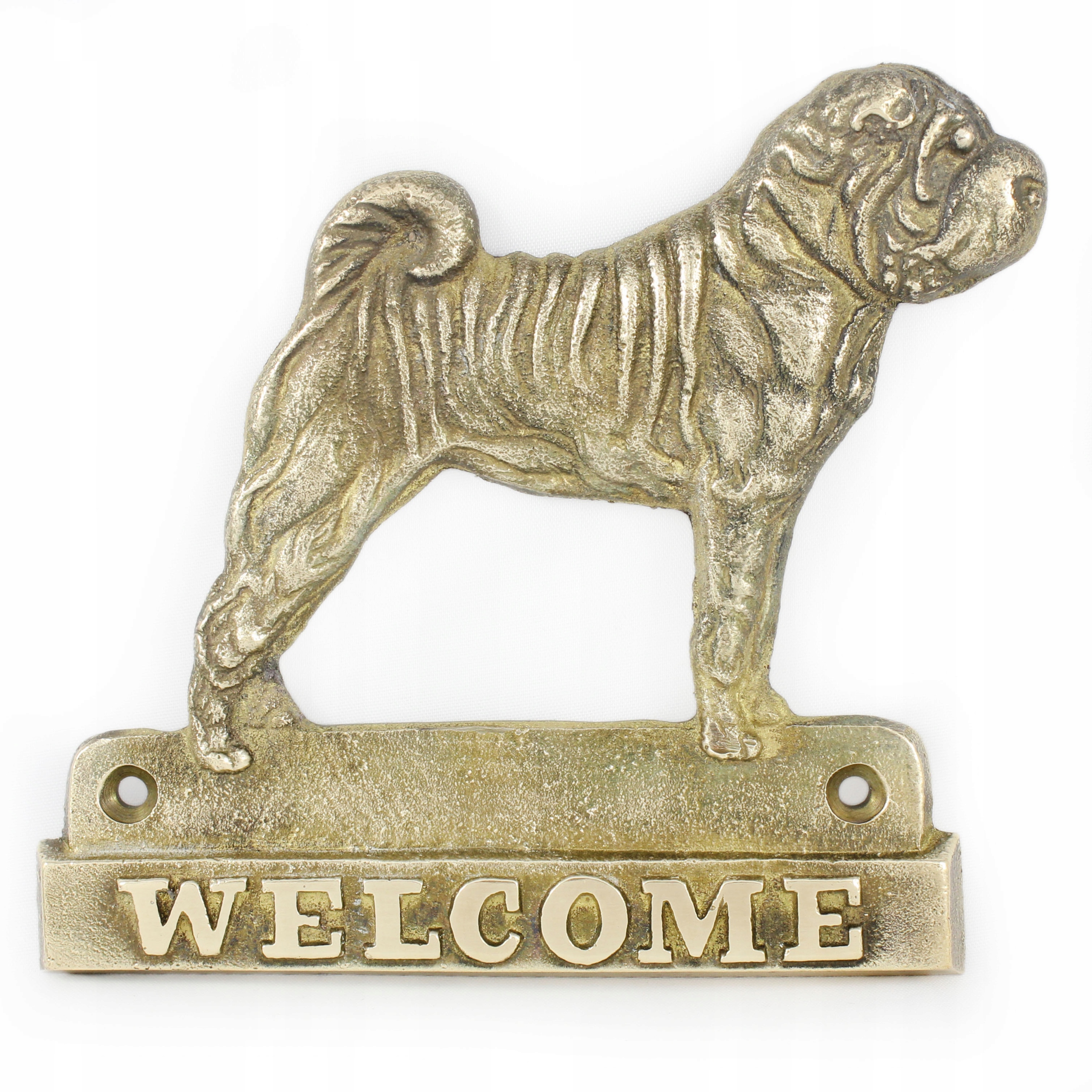 Shar Pei mosadzná tabuľa na dvere so psom, štítok Welcome
