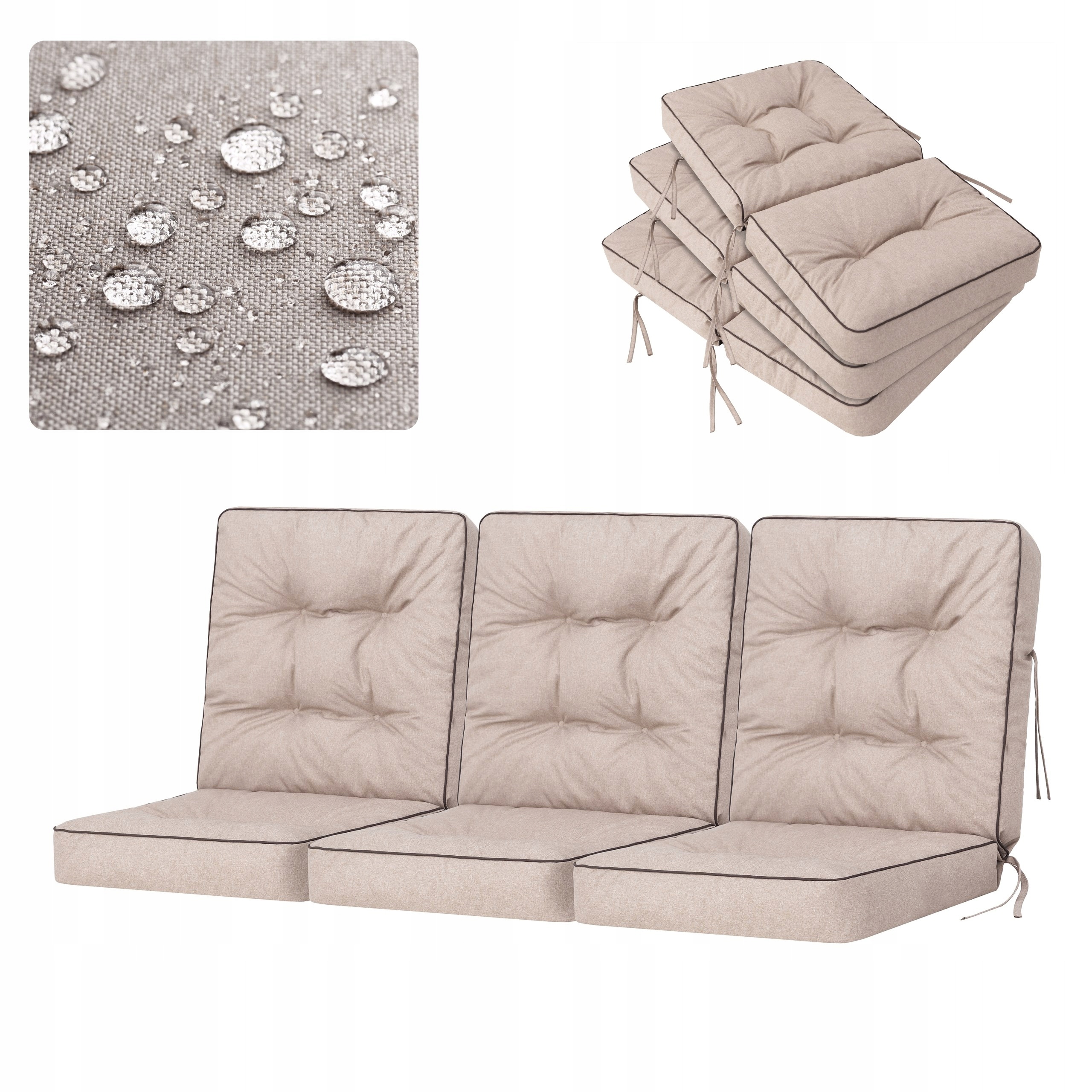 Vankúše na hojdačku, záhradnú lavičku, sada 3 vodotesných vankúšov 150 cm