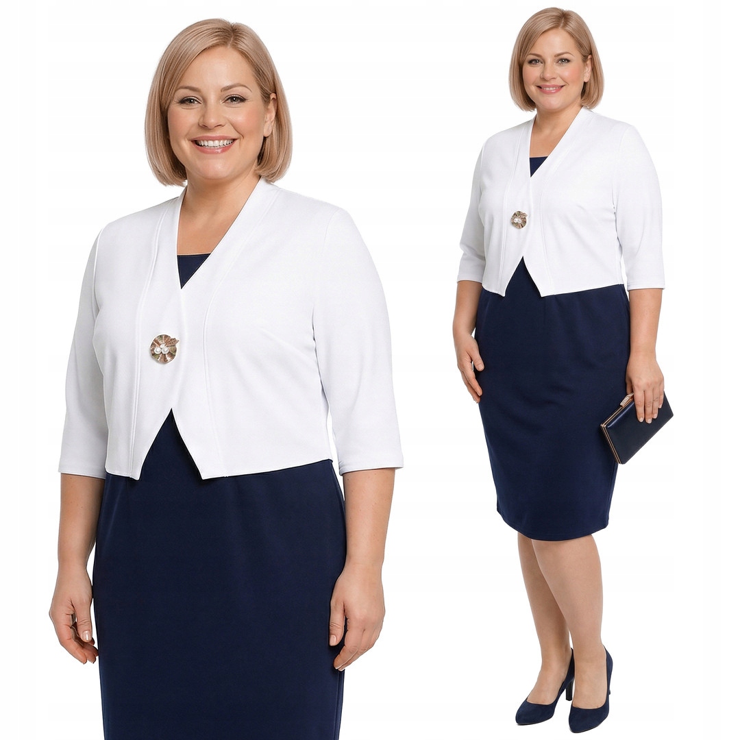 Modro-bílá šaty s broží plus size velikost 62