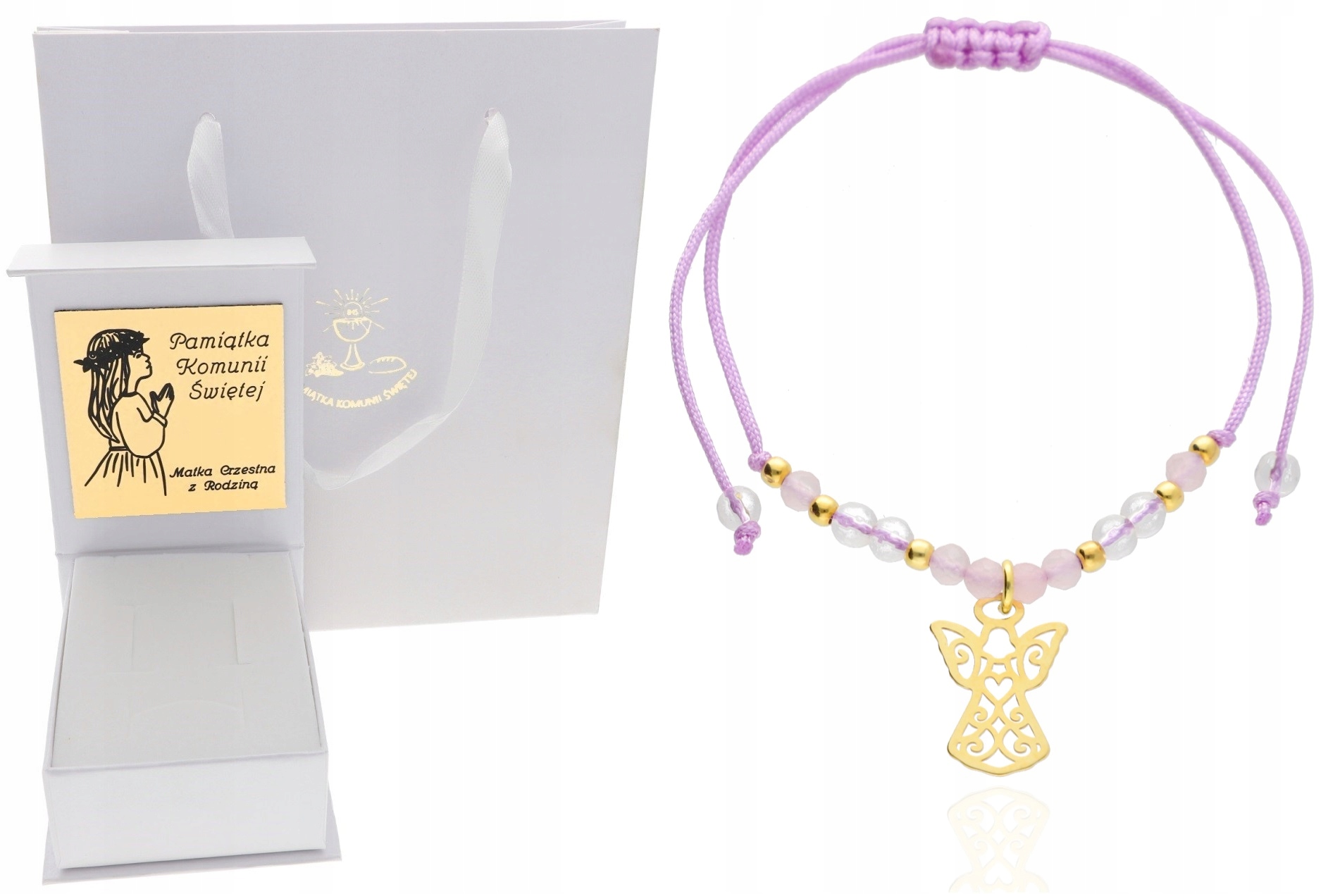 Náramek s andělem přírodní kameny Svaté Přijímání Křest Roček 925