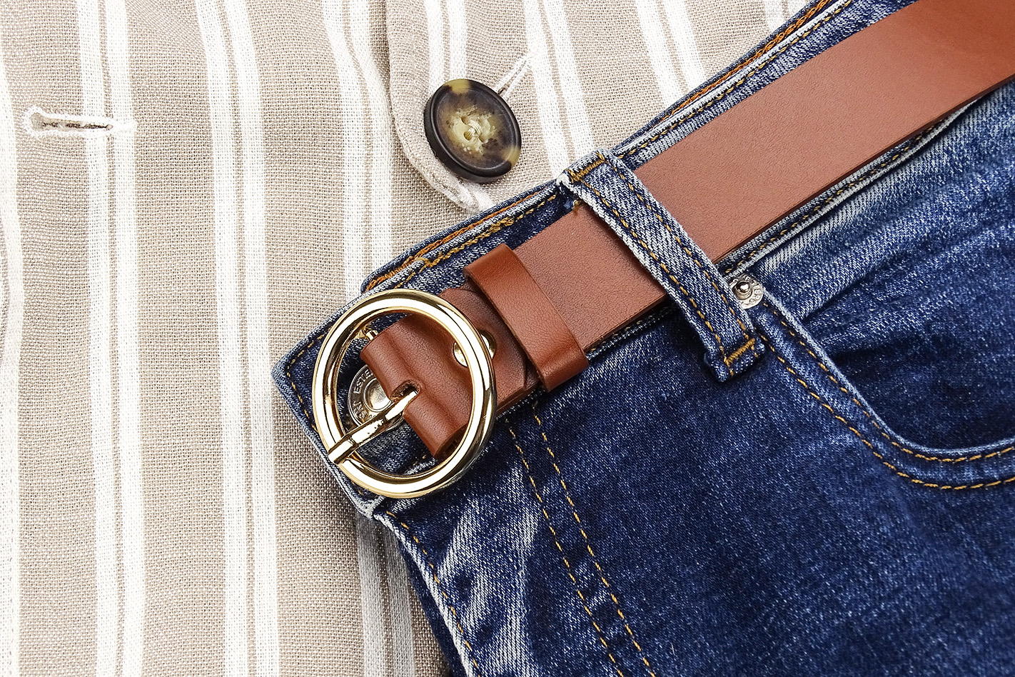 DAMSKI BRĄZOWY PASEK Skóra Naturalna KLAMRA ZŁOTA Kolor brązowy