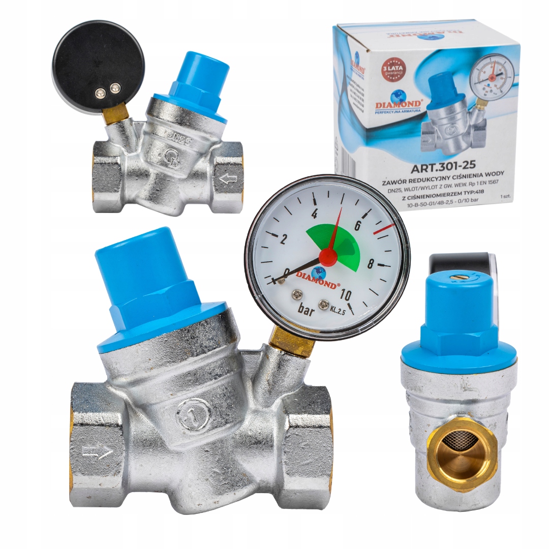 Reduktor Regulator Ciśnienia Wody Z Manometrem Fi 1" Cal Gw DN25 Mosiężny