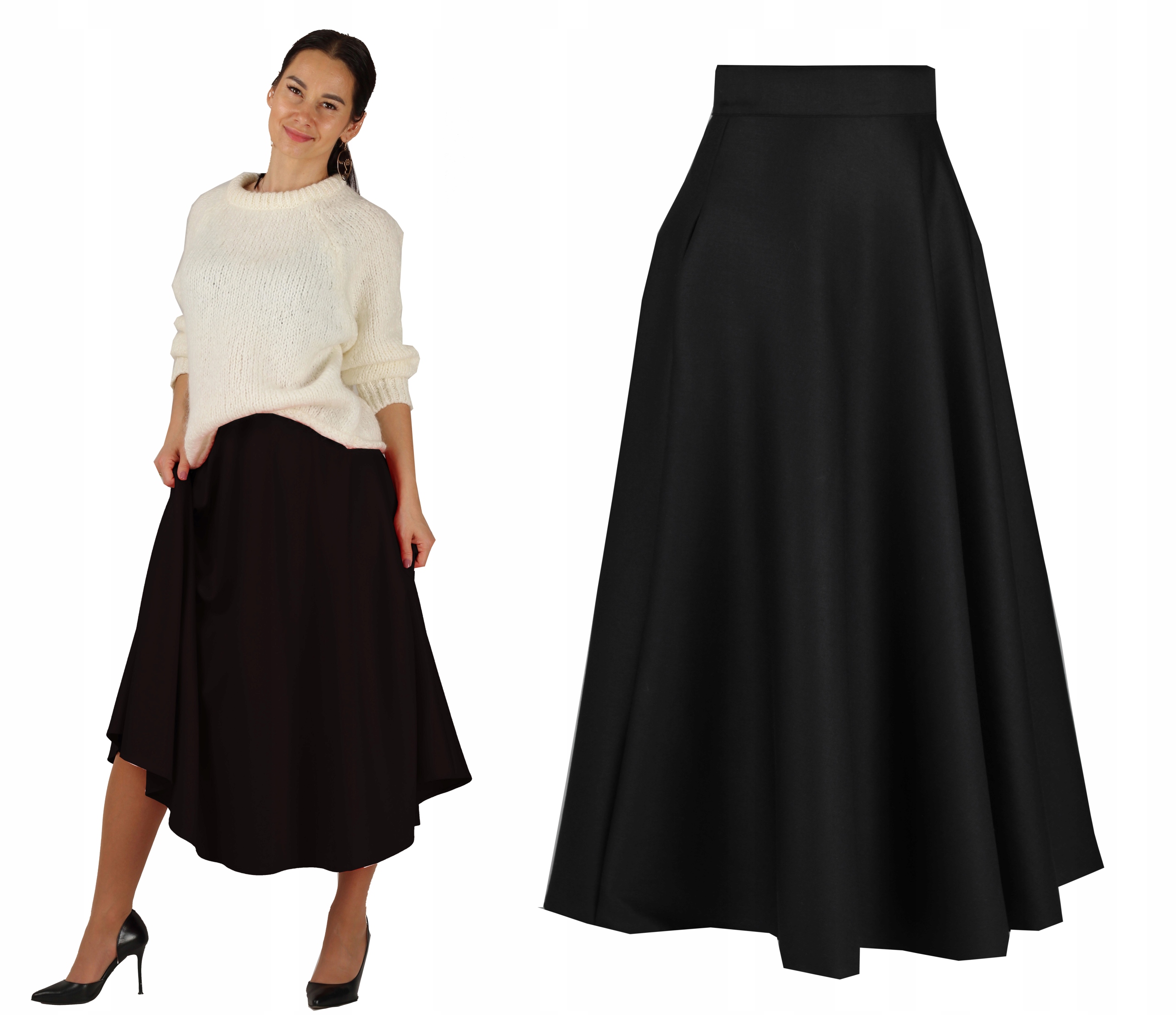 

XL 83cm Twill Czarna spódnica max długa kieszenie