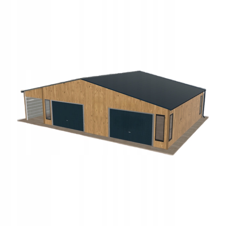 Plechová garáž 9.5 x 8 m s přístřeškem Světlý ořech