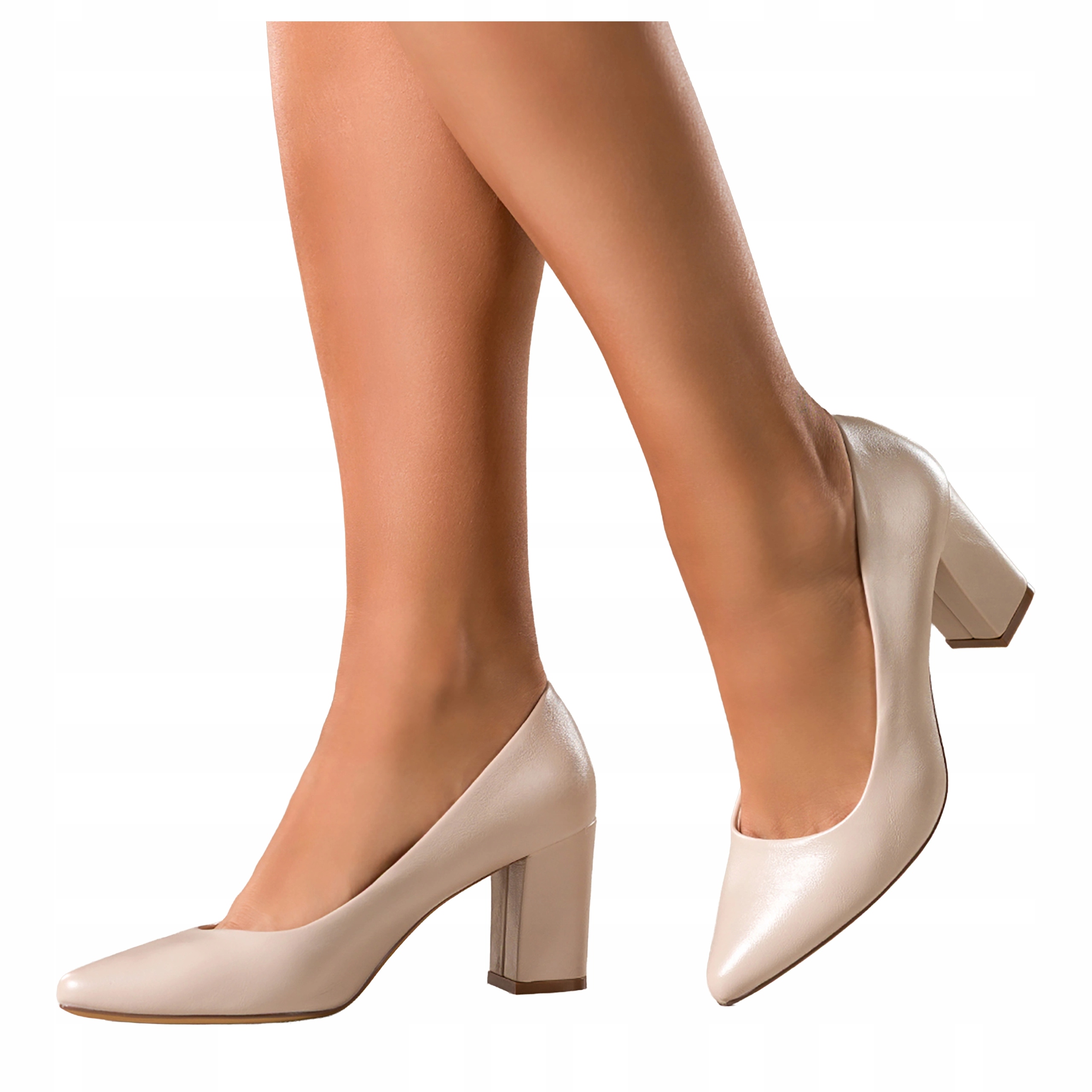 Lodičky Béžové Dámské Podpatek Sloupek Pohodlné Kožená Vložka Módní velikost 37
