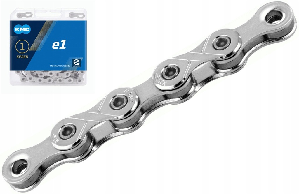 Łańcuch Rowerowy Kmc E1 Silver 1-rz 110 ogniw E-bike Box