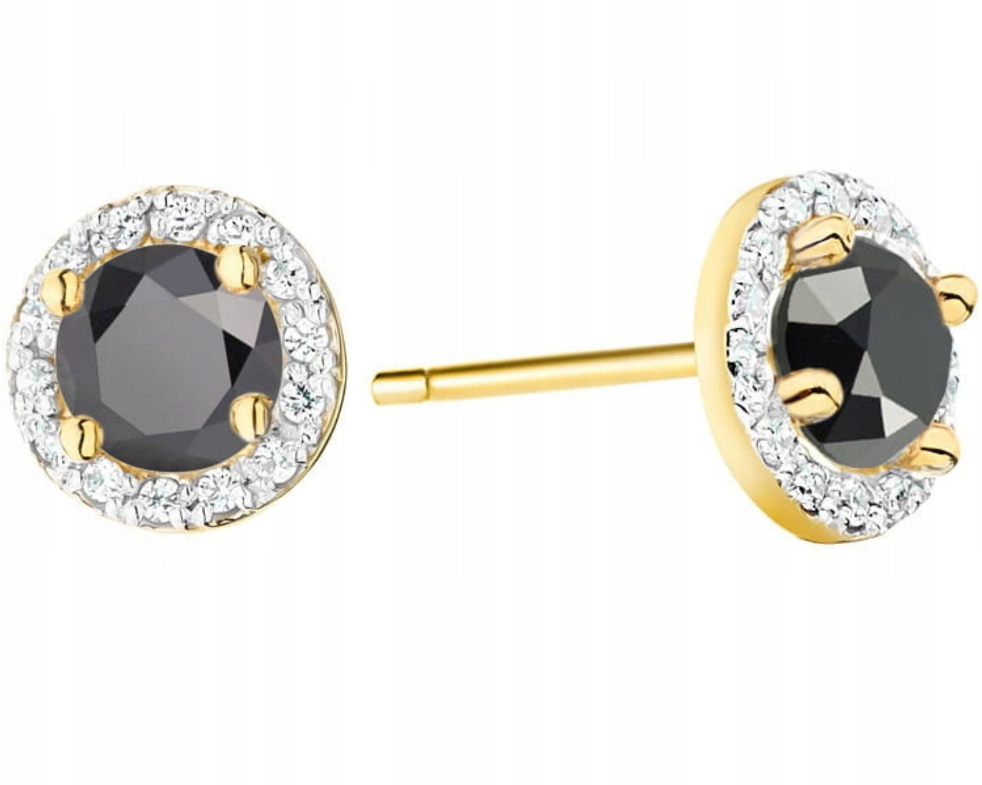 Zlaté náušnice s černými diamanty a tyčinkou Gravírování