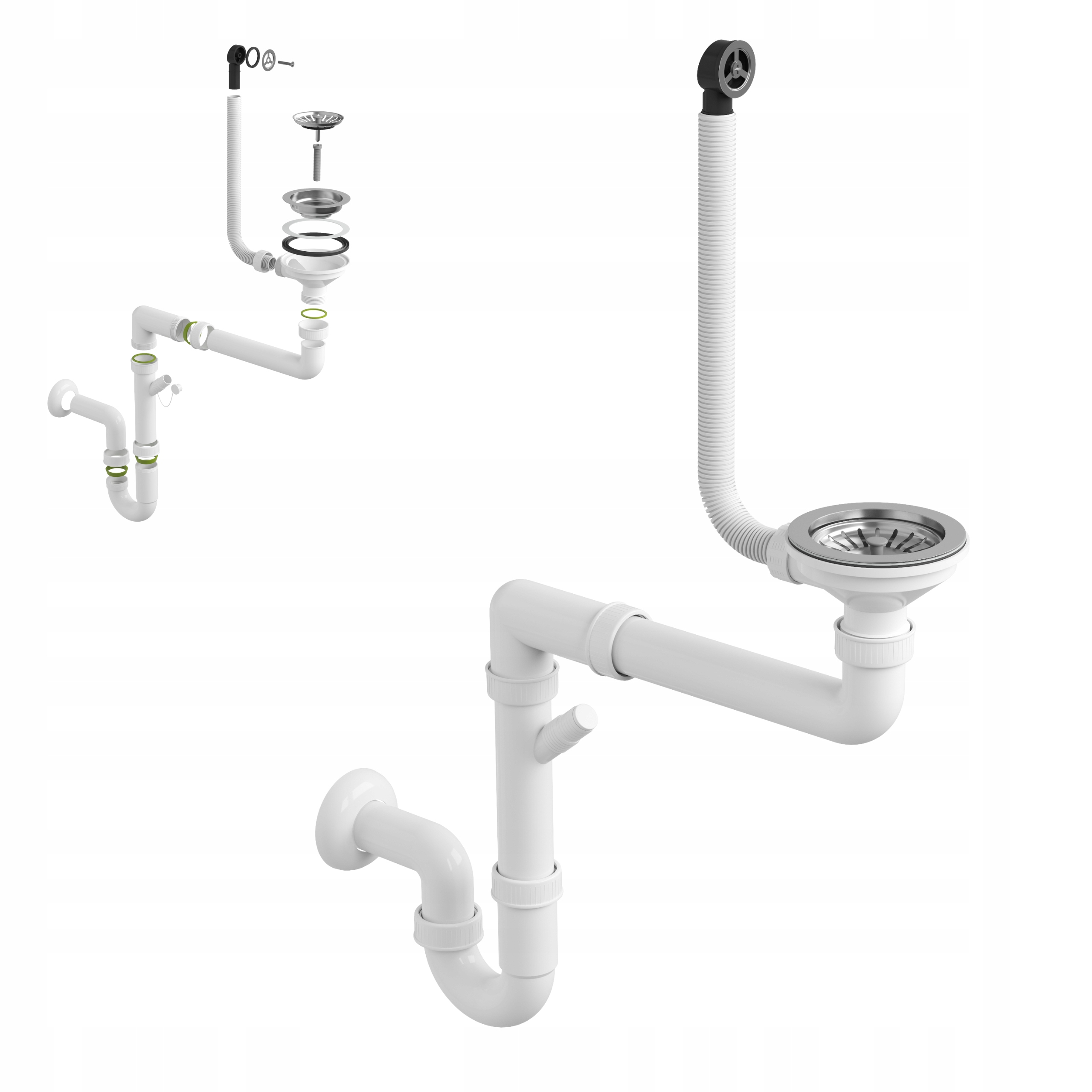 ZLEWOZMYWAK granitowy czarny jednokomorowy BELLO Zlew Syfon chrom Dłuższy bok 57 cm