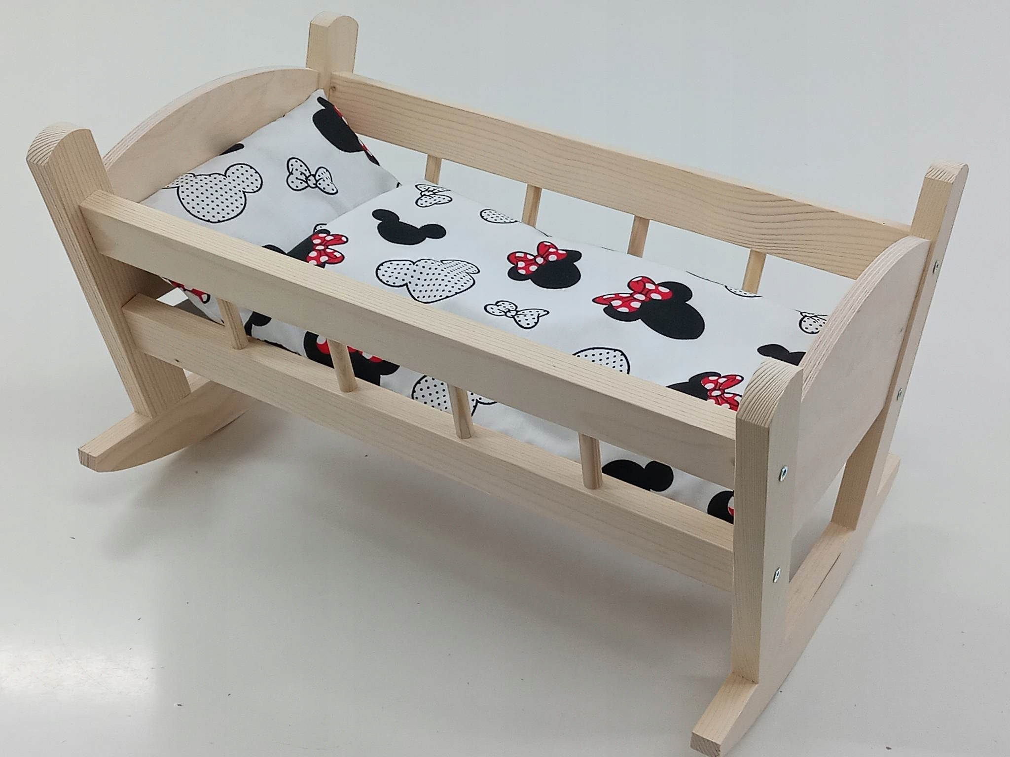 KOŁYSKA DREWNIANA dla lalek NIEMALOWANA + POŚCIEL