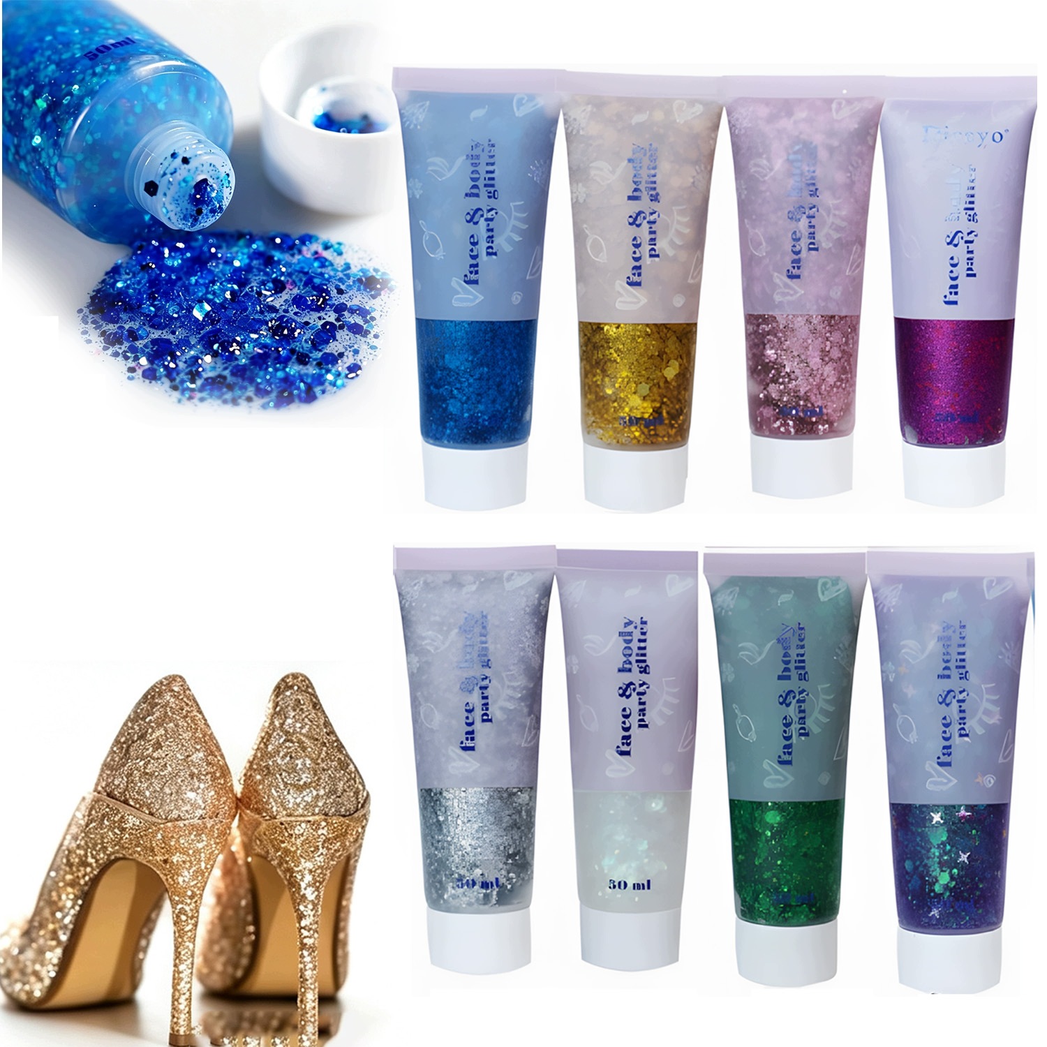 Gel Glitter Moonglow Bez Lepidla Na Oční Víčka Chunky Festival 8 Ks