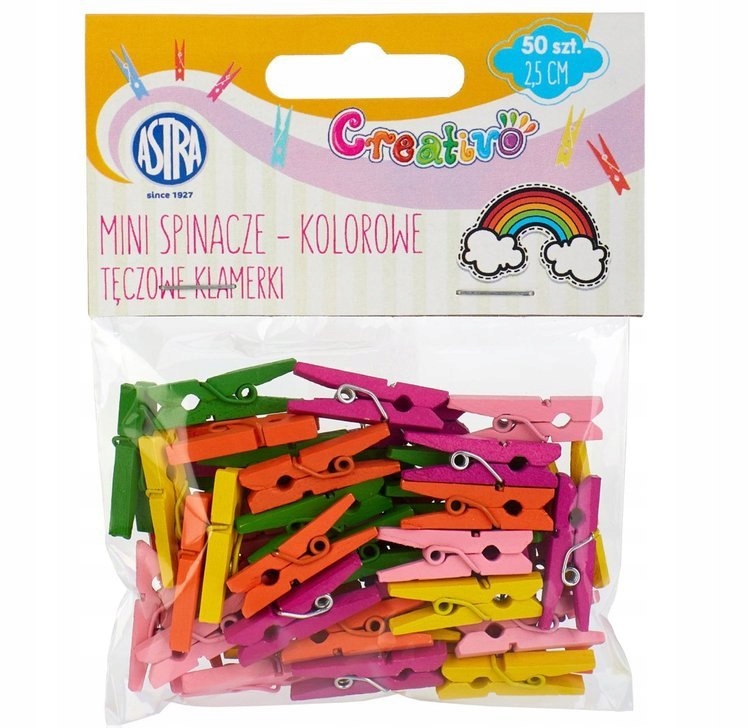 

Mini Spinacze Drewniane Kolorowe Tęczowe 50 szt