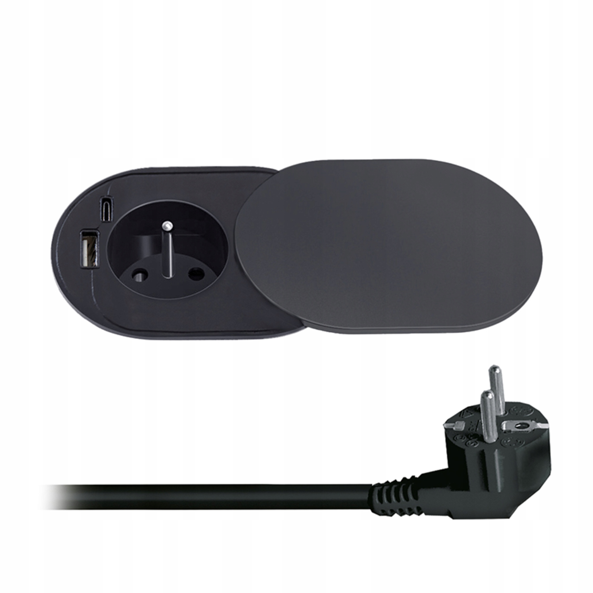 Solight vestavná zásuvka 230V Usb A+c Pd 20W, posuvné víčko, černá, 2m