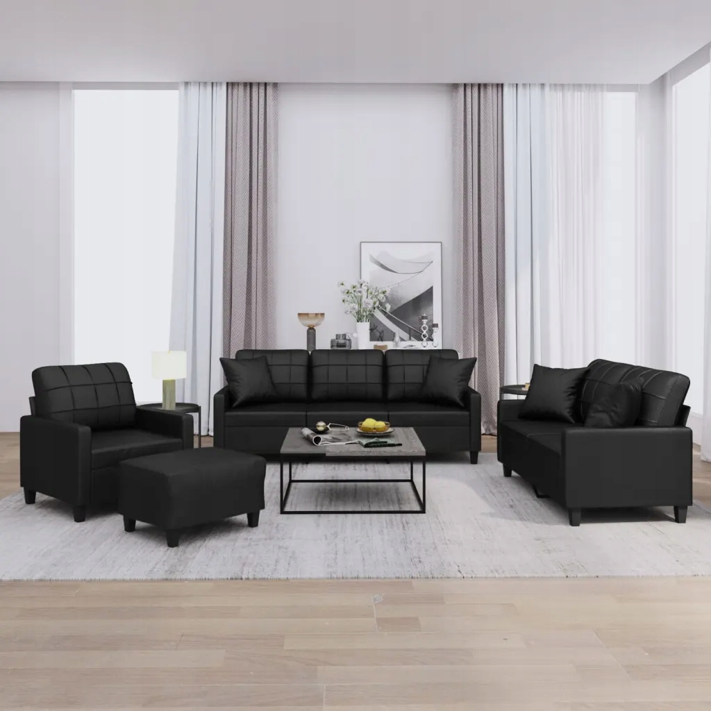 4dílná sedací souprava s polštáři černá umělá kůže Černý 3201353