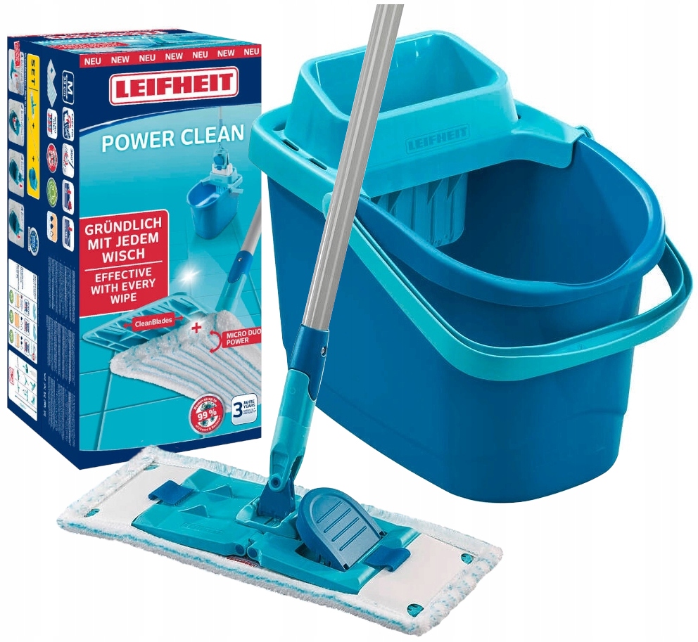 Leifheit Mop Płaski Z Wyciskaczem Wiadro 6L Power Clean Nakładka Microduo