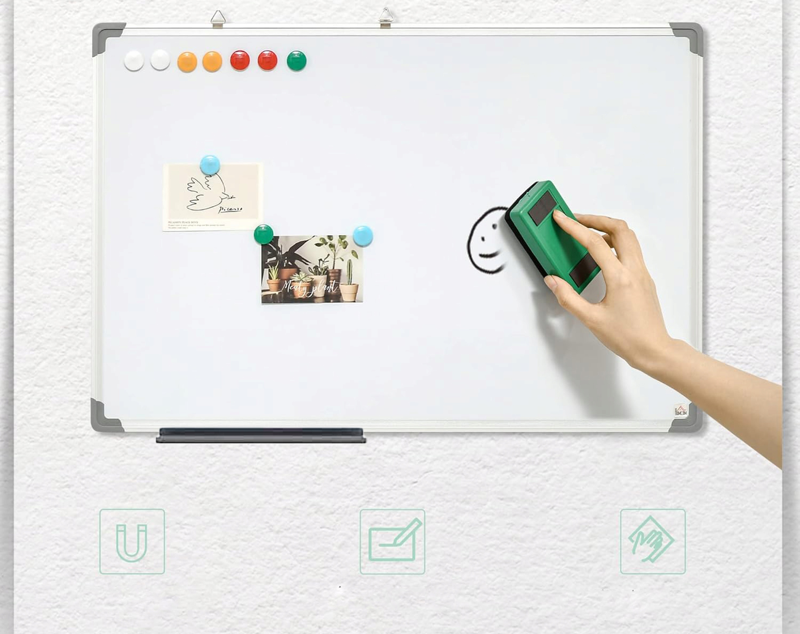 Tablica Biała suchościeralna magnetyczna 90x60 + GĄBKA 12 MAGNESÓW 4 PISAKI Długość (cm) 90 cm